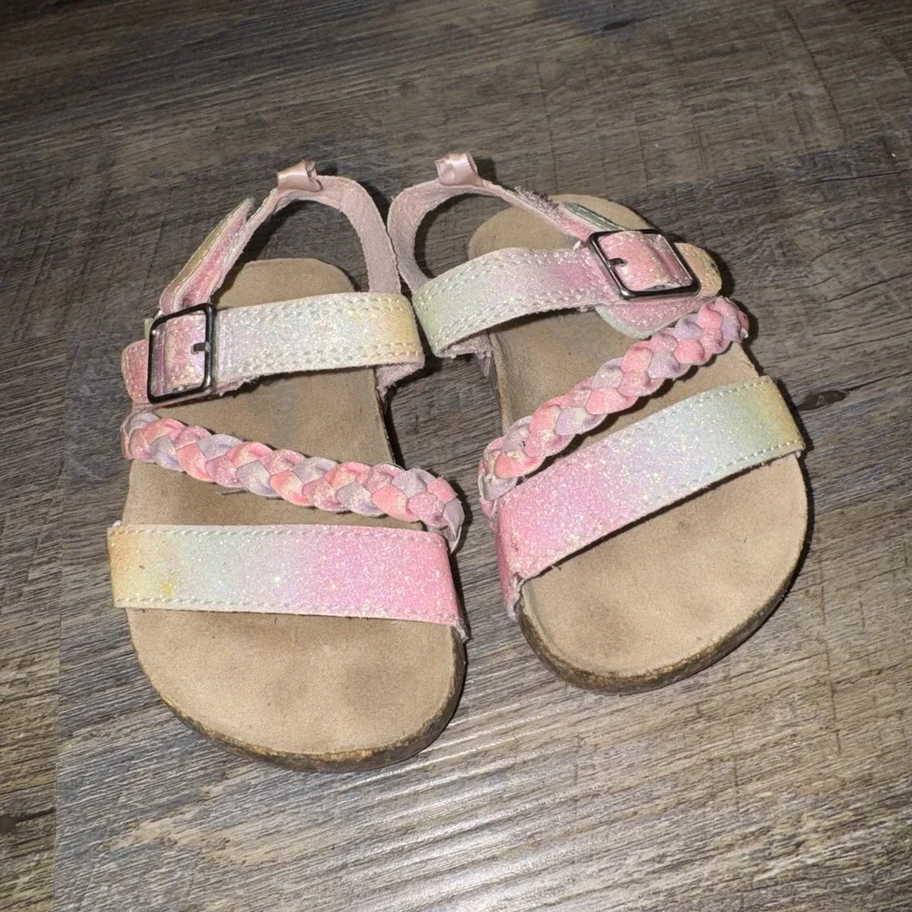 OshKosh B'gosh Faith Toddler Girls 5M Rainbow Glitter Braided Sandals Pink